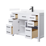 Wyndham Beckett 48 Inch Single Bathroom Vanity in White, White Quartz Countertop, Undermount Square Sink (1-Hole), Matte Black Trim - WCG242448SWBWQUNSMXX