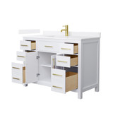 Wyndham Beckett 48 Inch Single Bathroom Vanity in White, White Quartz Countertop, Undermount Square Sink (1-Hole), Brushed Gold Trim - WCG242448SWGWQUNSMXX