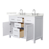Wyndham Beckett 48 Inch Double Bathroom Vanity in White, Giotto Quartz Countertop, Undermount Square Sinks (3-Hole), Brushed Nickel Trim - WCG242448DWHGTUS3MXX