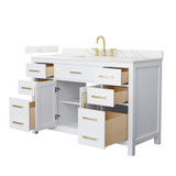 Wyndham Beckett 54 Inch Single Bathroom Vanity in White, Giotto Quartz Countertop, Undermount Square Sink (3-Hole), Brushed Gold Trim - WCG242454SWGGTUS3MXX