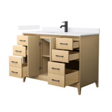 Wyndham Janna 48 Inch Single Bathroom Vanity in White Oak, White Quartz Countertop, Undermount Square Sink (1-Hole), Matte Black Trim - WCH757548SHBWQUNSMXX