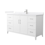 Wyndham Elan 60 Inch Single Bathroom Vanity in White, White Quartz Countertop, Undermount Square Sink (1-Hole), Brushed Nickel Trim - WCH717160SWHWQUNSMXX