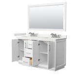 Wyndham Strada 60 Inch Double Bathroom Vanity in White, White Quartz Countertop, Undermount Square Sink (3-Hole), Brushed Nickel Trim, 58 Inch Mirror - WCF414160DWHWQUS3M58