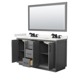 Wyndham Strada 60 Inch Double Bathroom Vanity in Dark Gray, White Quartz Countertop, Undermount Square Sink (3-Hole), Matte Black Trim, 58 Inch Mirror - WCF414160DGBWQUS3M58