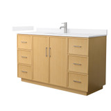 Wyndham Elan 60 Inch Single Bathroom Vanity with Toe Kick in Light Oak, White Quartz Countertop, Undermount Square Sink (1-Hole), Brushed Nickel Trim - WCH747460SIOWQUNSMXX