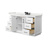 Wyndham Strada 60 Inch Single Bathroom Vanity in White, White Quartz Countertop, Undermount Square Sink (3-Hole), Matte Black Trim - WCF414160SWBWQUS3MXX