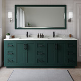 Wyndham Miranda 84 Inch Double Bathroom Vanity in Green, Giotto Quartz Countertop, Undermount Square Sinks (1-Hole), Matte Black Trim, 70 Inch Mirror - WCF292984DGKGTUNSM70