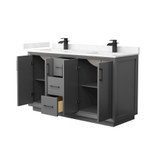 Wyndham Strada 60 Inch Double Bathroom Vanity in Dark Gray, Carrara Cultured Marble Countertop, Undermount Square Sink, Matte Black Trim - WCF414160DGBC2UNSMXX