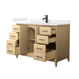 Wyndham Janna 48 Inch Single Bathroom Vanity in White Oak, Carrara Cultured Marble Countertop, Undermount Square Sink, Matte Black Trim - WCH757548SHBCCUNSMXX