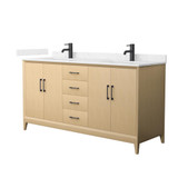 Wyndham Janna 66 Inch Double Bathroom Vanity in White Oak, Carrara Cultured Marble Countertop, Undermount Square Sinks, Matte Black Trim - WCH757566DHBCCUNSMXX