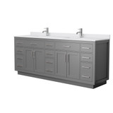 Wyndham Beckett 84 Inch Double Bathroom Vanity with Toe Kick in Dark Gray, White Cultured Marble Countertop, Undermount Square Sinks, Brushed Nickel Trim - WCG262684DKGWCUNSMXX