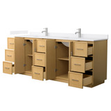 Wyndham Elan 84 Inch Double Bathroom Vanity with Toe Kick in Light Oak, White Cultured Marble Countertop, Undermount Square Sinks, Brushed Nickel Trim - WCH747484DIOWCUNSMXX Wyndham Elan 84 Inch Double Bathroom Vanity with Toe Kick in Light Oak, White Cultured Marble Countertop, Undermount Square Sinks, Brushed Nickel Trim - WCH747484DIOWCUNSMXX