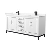 Wyndham Marlena 72 Inch Double Bathroom Vanity in White, Carrara Cultured Marble Countertop, Undermount Square Sinks, Matte Black Trim - WCH515172DWBC2UNSMXX