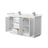 Wyndham Strada 60 Inch Double Bathroom Vanity in White, White Quartz Countertop, Undermount Square Sink (1-Hole), Brushed Nickel Trim - WCF414160DWHWQUNSMXX