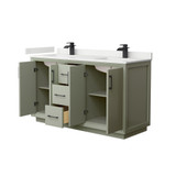 Wyndham Strada 60 Inch Double Bathroom Vanity in Light Green, White Quartz Countertop, Undermount Square Sinks (1-Hole), Matte Black Trim - WCF414160DLBWQUNSMXX