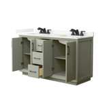 Wyndham Strada 60 Inch Double Bathroom Vanity in Light Green, Giotto Quartz Countertop, Undermount Square Sinks (3-Hole), Matte Black Trim - WCF414160DLBGTUS3MXX