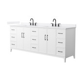 Wyndham Elan 84 Inch Double Bathroom Vanity in White, White Quartz Countertop, Undermount Square Sinks (3-Hole), Matte Black Trim - WCH717184DWBWQUS3MXX