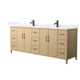 Wyndham Elan 84 Inch Double Bathroom Vanity in White Oak, White Quartz Countertop, Undermount Square Sinks (1-Hole), Matte Black Trim - WCH717184DHBWQUNSMXX