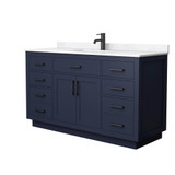 Wyndham Beckett 60 Inch Single Bathroom Vanity with Toe Kick in Dark Blue, Carrara Cultured Marble Countertop, Undermount Square Sink, Matte Black Trim - WCG262660SBBCCUNSMXX