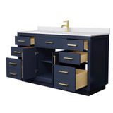 Wyndham Beckett 60 Inch Single Bathroom Vanity with Toe Kick in Dark Blue, White Cultured Marble Countertop, Undermount Square Sink, Brushed Gold Trim - WCG262660SBLWCUNSMXX