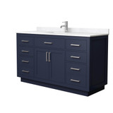 Wyndham Beckett 60 Inch Single Bathroom Vanity with Toe Kick in Dark Blue, Carrara Cultured Marble Countertop, Undermount Square Sink, Brushed Nickel Trim - WCG262660SBNCCUNSMXX
