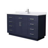 Wyndham Beckett 60 Inch Single Bathroom Vanity with Toe Kick in Dark Blue, White Cultured Marble Countertop, Undermount Square Sink, Brushed Nickel Trim - WCG262660SBNWCUNSMXX