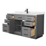 Wyndham Beckett 60 Inch Single Bathroom Vanity with Toe Kick in Dark Gray, White Cultured Marble Countertop, Undermount Square Sink, Matte Black Trim - WCG262660SGBWCUNSMXX