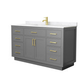 Wyndham Beckett 60 Inch Single Bathroom Vanity with Toe Kick in Dark Gray, Carrara Cultured Marble Countertop, Undermount Square Sink, Brushed Gold Trim - WCG262660SGGCCUNSMXX