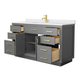 Wyndham Beckett 60 Inch Single Bathroom Vanity with Toe Kick in Dark Gray, White Cultured Marble Countertop, Undermount Square Sink, Brushed Gold Trim - WCG262660SGGWCUNSMXX