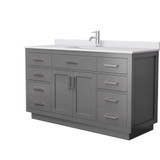 Wyndham Beckett 60 Inch Single Bathroom Vanity with Toe Kick in Dark Gray, White Cultured Marble Countertop, Undermount Square Sink, Brushed Nickel Trim - WCG262660SKGWCUNSMXX