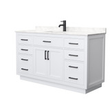 Wyndham Beckett 60 Inch Single Bathroom Vanity with Toe Kick in White, Carrara Cultured Marble Countertop, Undermount Square Sink, Matte Black Trim - WCG262660SWBCCUNSMXX
