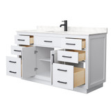 Wyndham Beckett 60 Inch Single Bathroom Vanity with Toe Kick in White, Carrara Cultured Marble Countertop, Undermount Square Sink, Matte Black Trim - WCG262660SWBCCUNSMXX