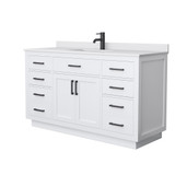 Wyndham Beckett 60 Inch Single Bathroom Vanity with Toe Kick in White, White Cultured Marble Countertop, Undermount Square Sink, Matte Black Trim - WCG262660SWBWCUNSMXX
