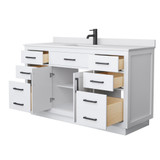 Wyndham Beckett 60 Inch Single Bathroom Vanity with Toe Kick in White, White Cultured Marble Countertop, Undermount Square Sink, Matte Black Trim - WCG262660SWBWCUNSMXX