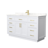 Wyndham Beckett 60 Inch Single Bathroom Vanity with Toe Kick in White, Carrara Cultured Marble Countertop, Undermount Square Sink, Brushed Gold Trim - WCG262660SWGCCUNSMXX