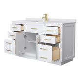 Wyndham Beckett 60 Inch Single Bathroom Vanity with Toe Kick in White, White Cultured Marble Countertop, Undermount Square Sink, Brushed Gold Trim - WCG262660SWGWCUNSMXX