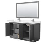 Wyndham Strada 66 Inch Double Bathroom Vanity in Dark Gray, Carrara Cultured Marble Countertop, Undermount Square Sink, Brushed Nickel Trim, 58 Inch Mirror - WCF414166DKGC2UNSM58