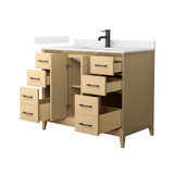 Wyndham Janna 42 Inch Single Bathroom Vanity in White Oak, Giotto Quartz Countertop, Undermount Square Sink (1-Hole), Matte Black Trim - WCH757542SHBGTUNSMXX