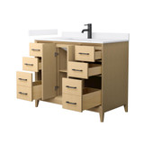 Wyndham Janna 42 Inch Single Bathroom Vanity in White Oak, White Quartz Countertop, Undermount Square Sink (1-Hole), Matte Black Trim - WCH757542SHBWQUNSMXX