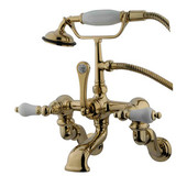 Kingston Brass Adjustable 3-3/8" - 10" Center Wall Mount Clawfoot Tub Filler Faucet with Hand Shower - Polished Brass CC459T2