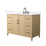 Wyndham Elan 48 Inch Single Bathroom Vanity in White Oak, White Quartz Countertop, Undermount Square Sink (3-Hole), Matte Black Trim - WCH717148SHBWQUS3MXX
