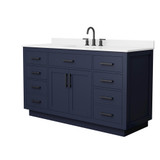 Wyndham Beckett 60 Inch Single Bathroom Vanity with Toe Kick in Dark Blue, White Quartz Countertop, Undermount Square Sink (3-Hole), Matte Black Trim - WCG262660SBBWQUS3MXX