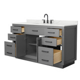 Wyndham Beckett 60 Inch Single Bathroom Vanity with Toe Kick in Dark Gray, Giotto Quartz Countertop, Undermount Square Sink (3-Hole), Matte Black Trim - WCG262660SGBGTUS3MXX