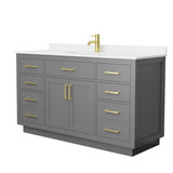 Wyndham Beckett 60 Inch Single Bathroom Vanity with Toe Kick in Dark Gray, White Quartz Countertop, Undermount Square Sink (1-Hole), Brushed Gold Trim - WCG262660SGGWQUNSMXX