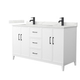Wyndham Elan 60 Inch Double Bathroom Vanity in White, Giotto Quartz Countertop, Undermount Square Sinks (1-Hole), Matte Black Trim - WCH717160DWBGTUNSMXX