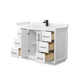 Wyndham Strada 48 Inch Single Bathroom Vanity in White, White Quartz Countertop, Undermount Square Sink (1-Hole), Matte Black Trim - WCF414148SWBWQUNSMXX