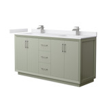 Wyndham Strada 66 Inch Double Bathroom Vanity in Light Green, White Cultured Marble Countertop, Undermount Square Sinks, Brushed Nickel Trim - WCF414166DLGWCUNSMXX