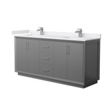 Wyndham Strada 72 Inch Double Bathroom Vanity in Dark Gray, White Cultured Marble Countertop, Undermount Square Sink, Brushed Nickel Trim - WCF414172DKGWCUNSMXX
