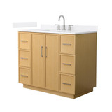 Wyndham Elan 42 Inch Single Bathroom Vanity with Toe Kick in Light Oak, White Quartz Countertop, Undermount Square Sink (3-Hole), Brushed Nickel Trim - WCH747442SIOWQUS3MXX
