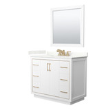Wyndham Icon 42 Inch Single Bathroom Vanity in White, Giotto Quartz Countertop, Undermount Square Sink (3-Hole), Satin Bronze Trim, 34 Inch Mirror - WCF111142SWZGTUS3M34